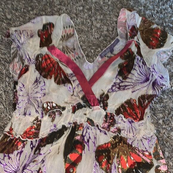 NWT Hale Bob pink butterfly-patterned long blouse, size S. - Picture 5 of 10